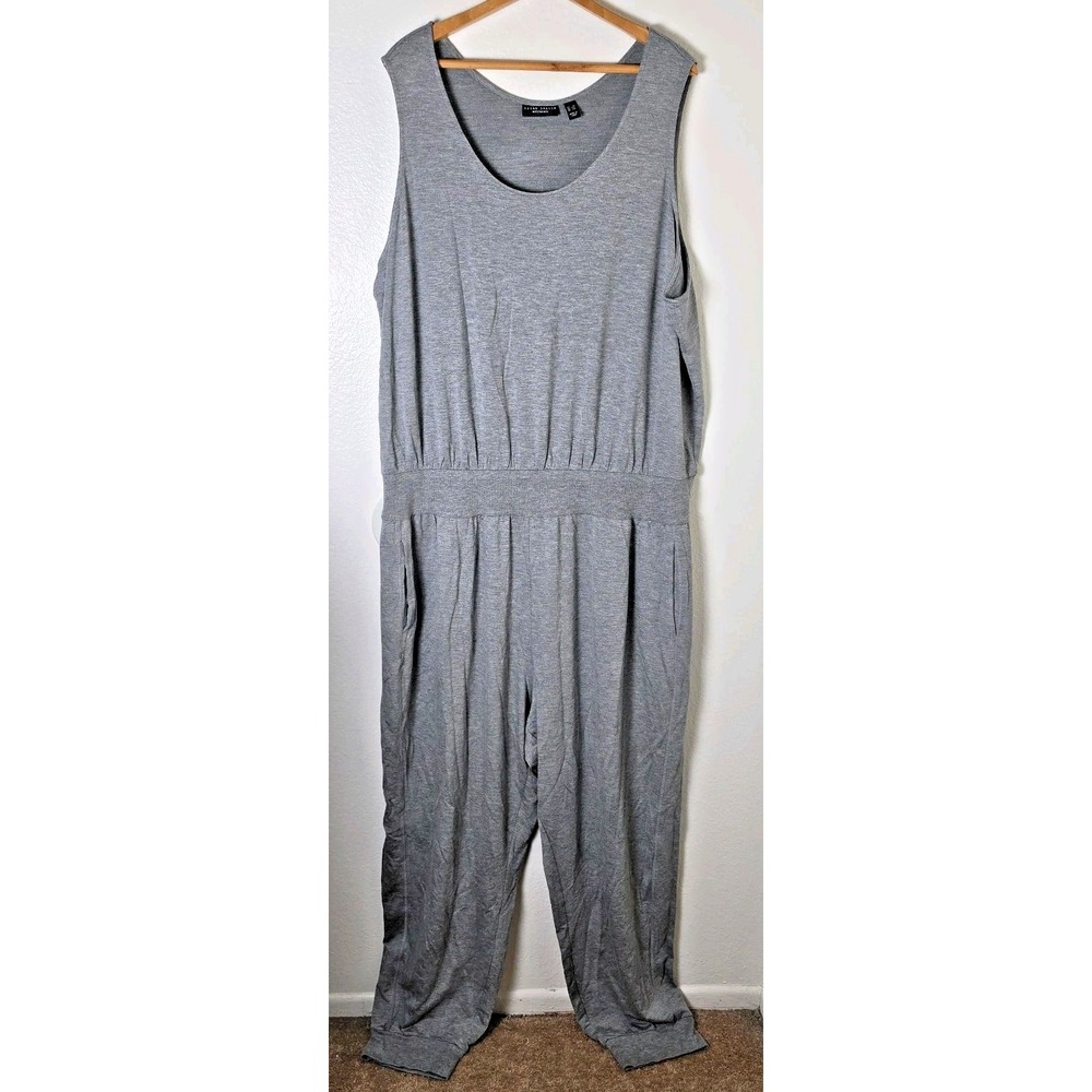NWOT Susan Graver Weekend Knit Tank Jumpsuit Sz 3X Heather Grey Rayon Spandex